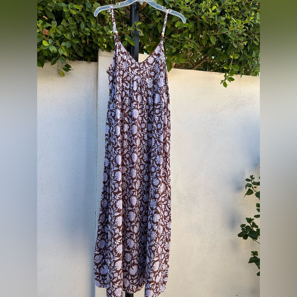 Old Navy Brown & White Floral Slip Maxi Dress Adjustable Straps Boho – Size L